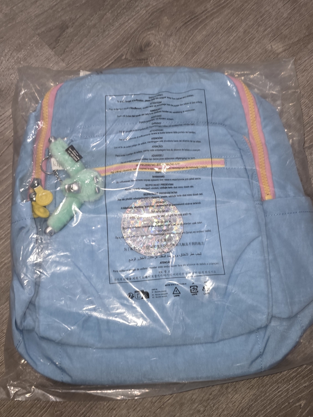 NWT Kipling Light Blue Backpack with Pastel Trim and Charm